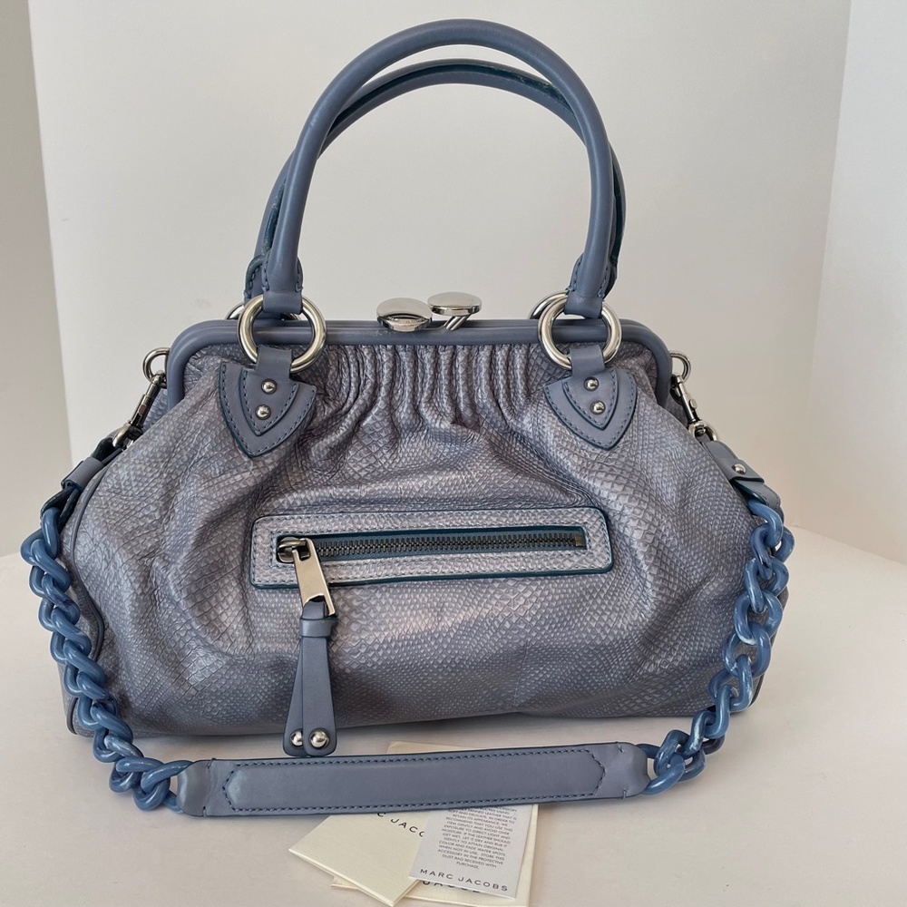 Marc Jacobs Smoke Blue Snakeskin Embossed Stam Resort Hand Bag - Picture 3 of 16